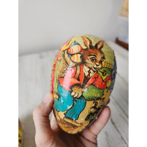 Vintage East West Germany Easter egg paper decor container set - Picture 7 of 10